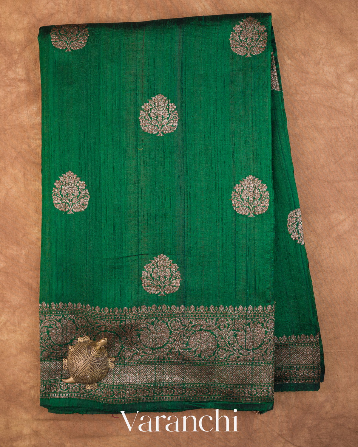 Dark Green with Rani Pink Pure Raw Silk Handloom Saree — Full Saree