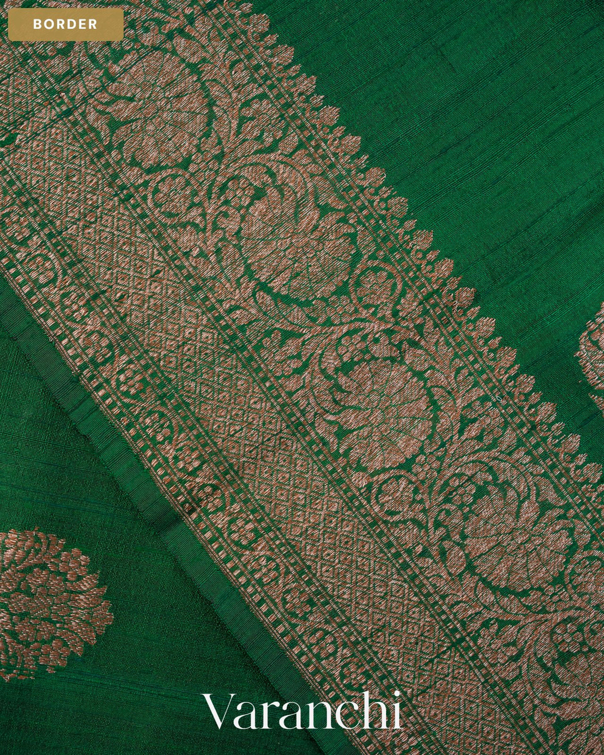 Dark Green with Rani Pink Pure Raw Silk Handloom Saree — Border