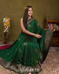 Dark Green with Rani Pink Pure Raw Silk Handloom Saree — Draped