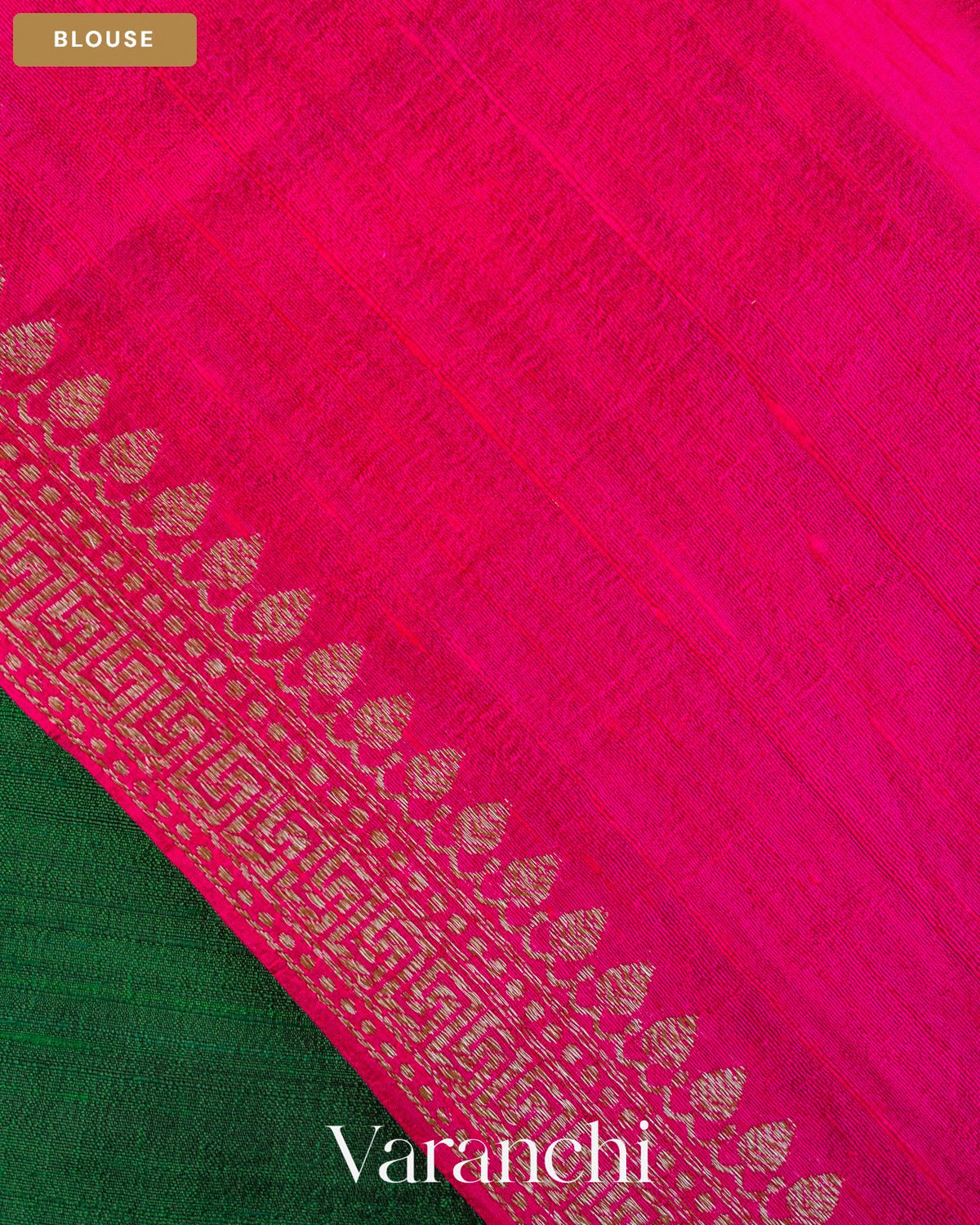 Dark Green with Rani Pink Pure Raw Silk Handloom Saree — Blouse