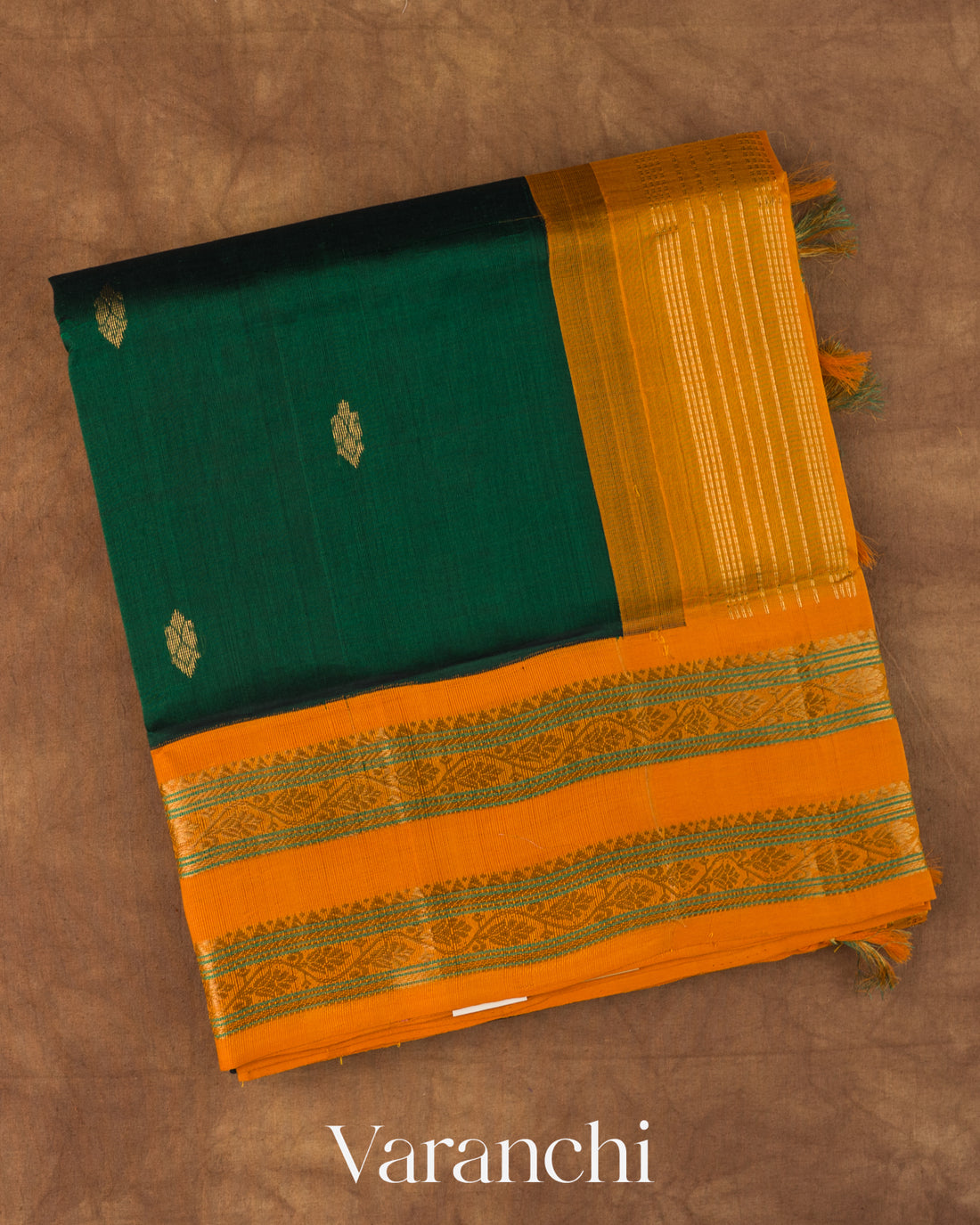 Bottle Green Korvai Pure Kanchipuram Silk Cotton Handloom Saree 