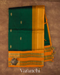 Bottle Green Korvai Pure Kanchipuram Silk Cotton Handloom Saree 
