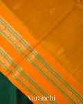 Bottle Green Korvai Pure Kanchipuram Silk Cotton Handloom Saree 