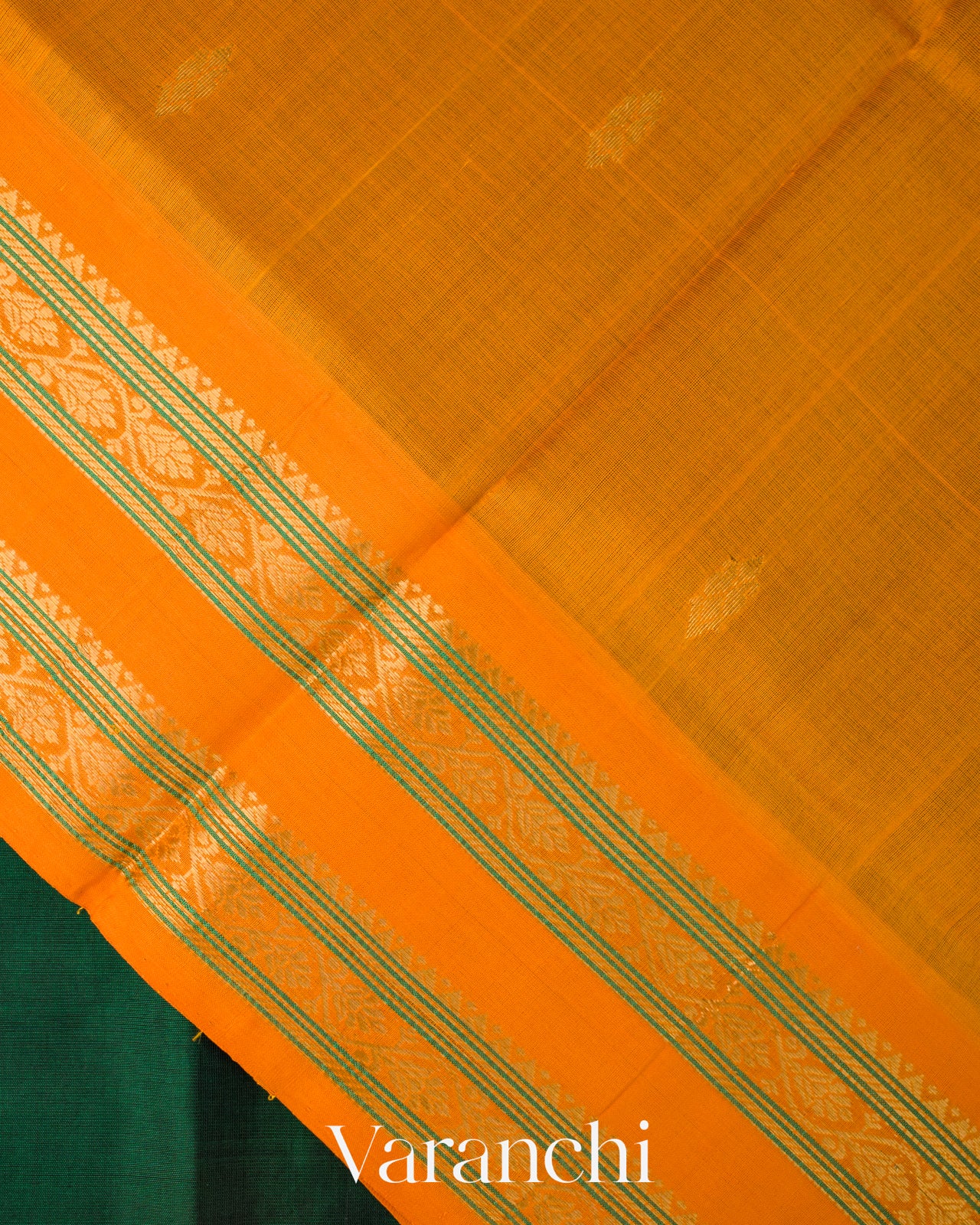 Bottle Green Korvai Pure Kanchipuram Silk Cotton Handloom Saree 