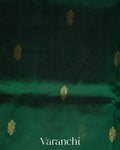 Bottle Green Korvai Pure Kanchipuram Silk Cotton Handloom Saree 