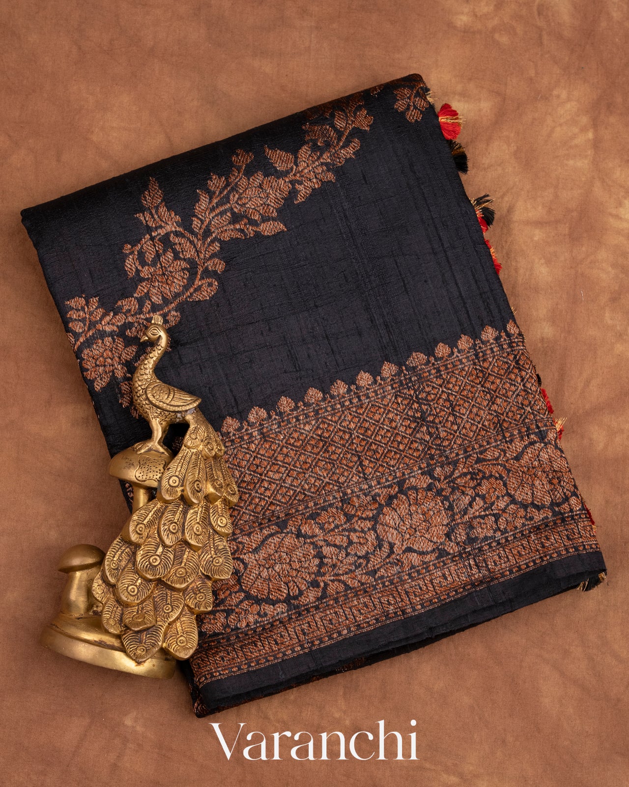 Black Lehariya Pure Raw Silk Handloom Saree