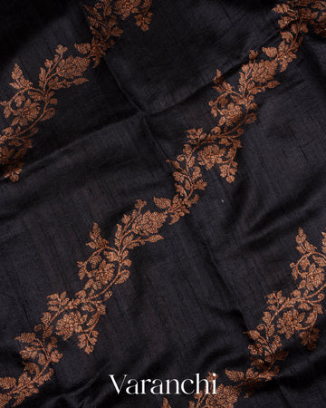 Black Lehariya Pure Raw Silk Handloom Saree