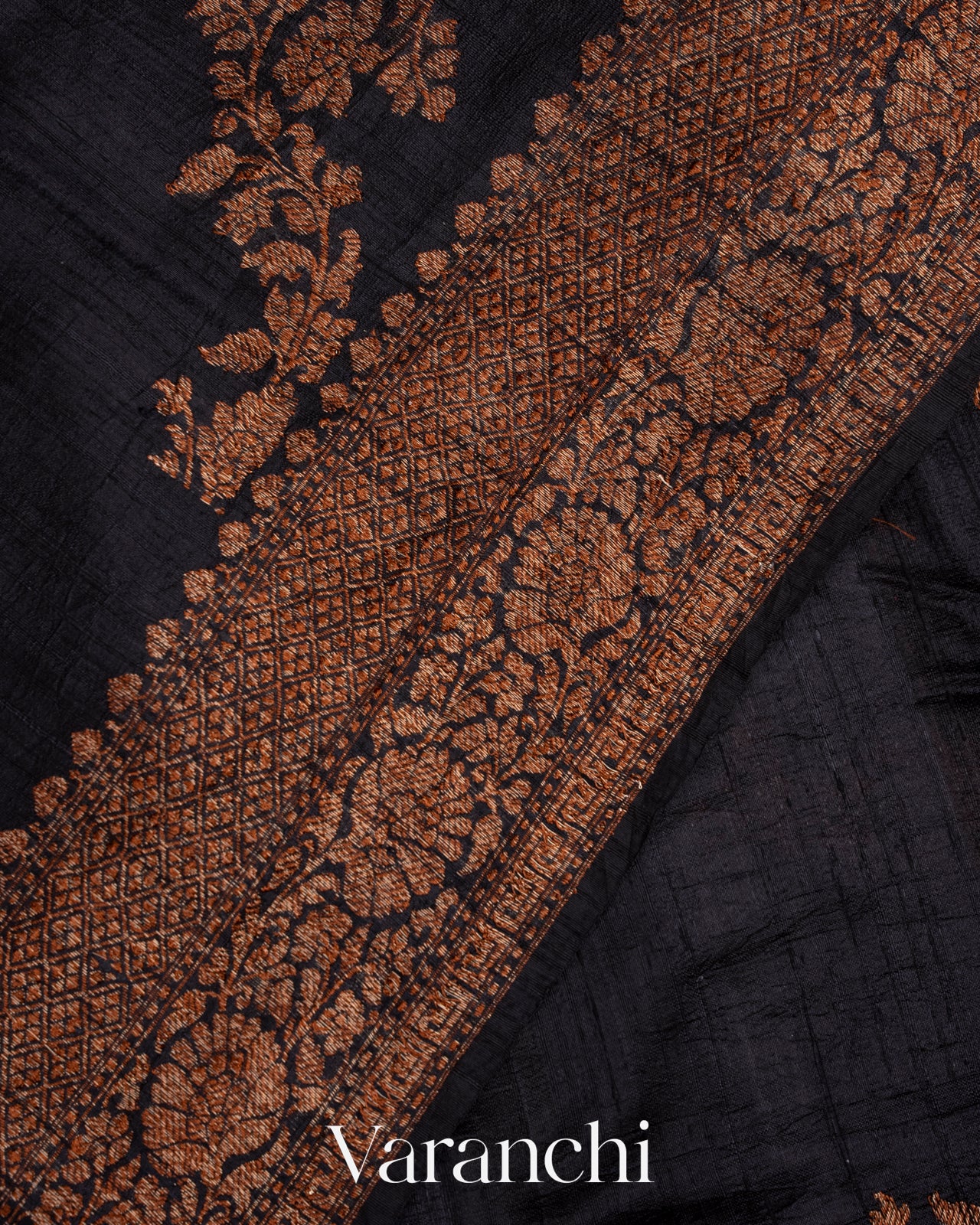 Black Lehariya Pure Raw Silk Handloom Saree