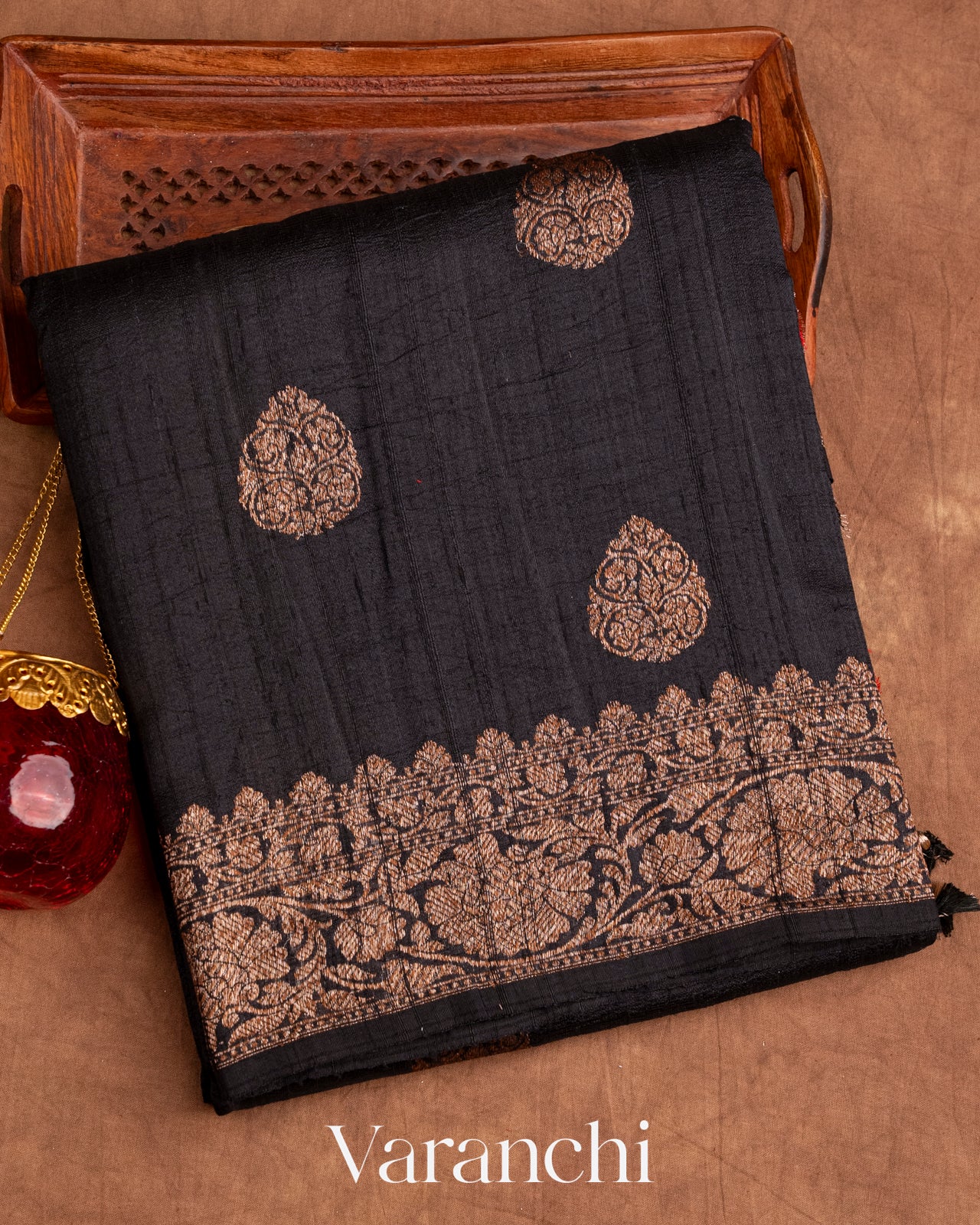 Jet Black Raw Silk Handloom Saree