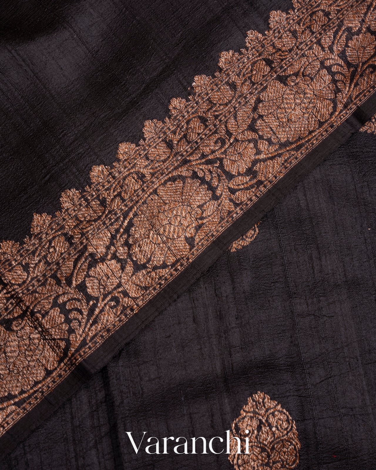 Jet Black Raw Silk Handloom Saree