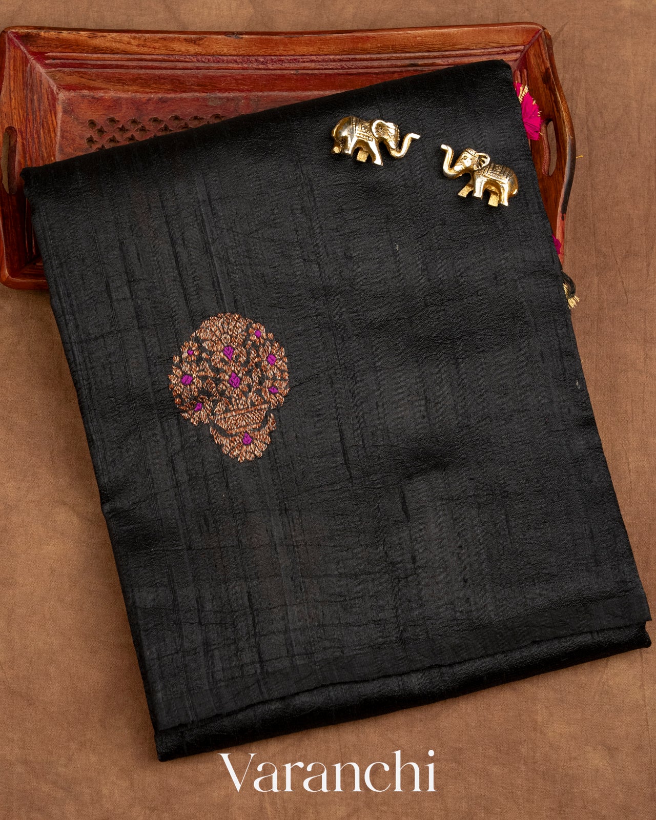 Black Borderless Pure Raw Silk Handloom Saree