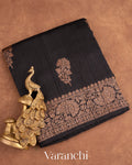 Jet Black Raw Silk Handloom Saree