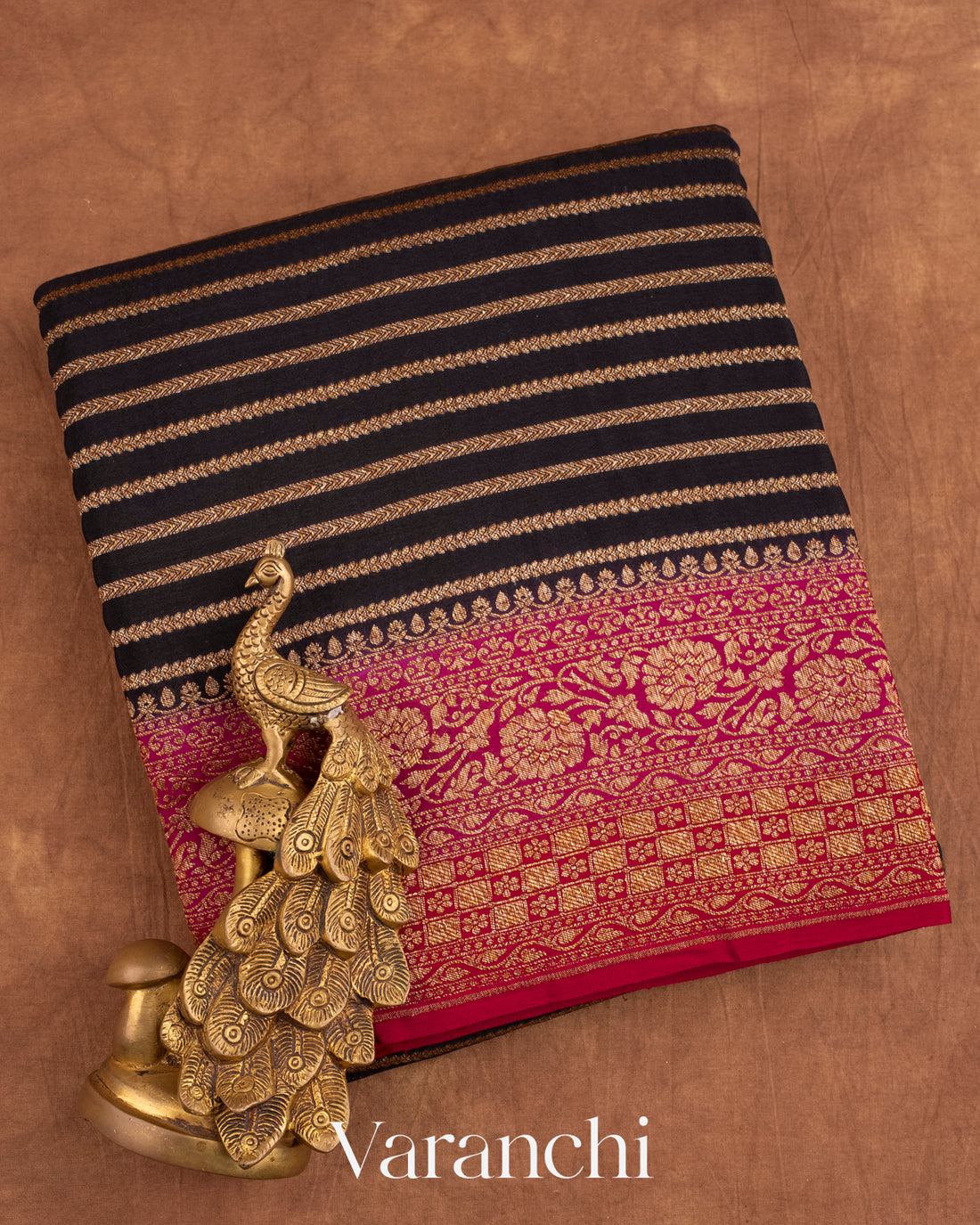 Jet Black Pure Crepe Silk Handloom Saree