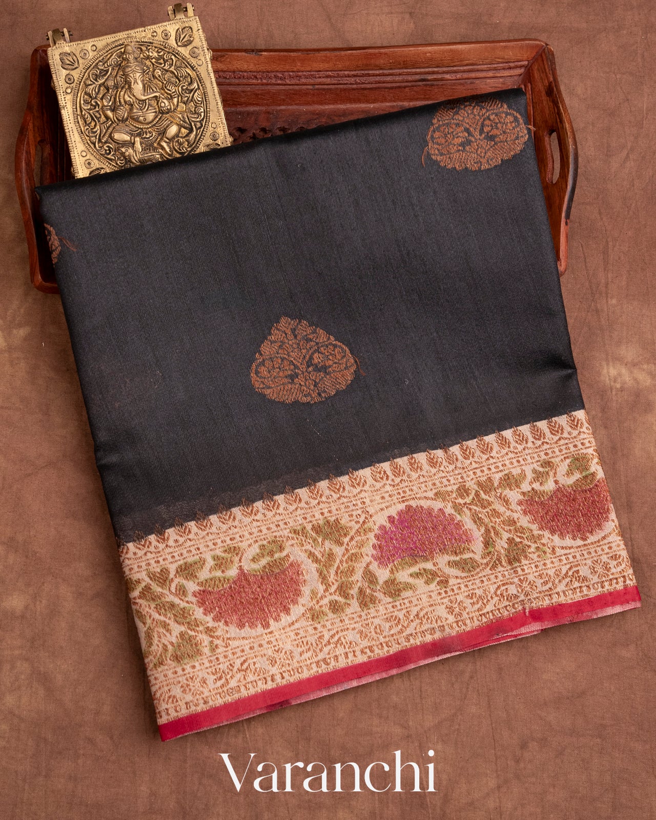 Black Pure Tussar Silk Handlooom Saree