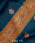 Prussian Blue Pure Kora Silk Handloom Saree