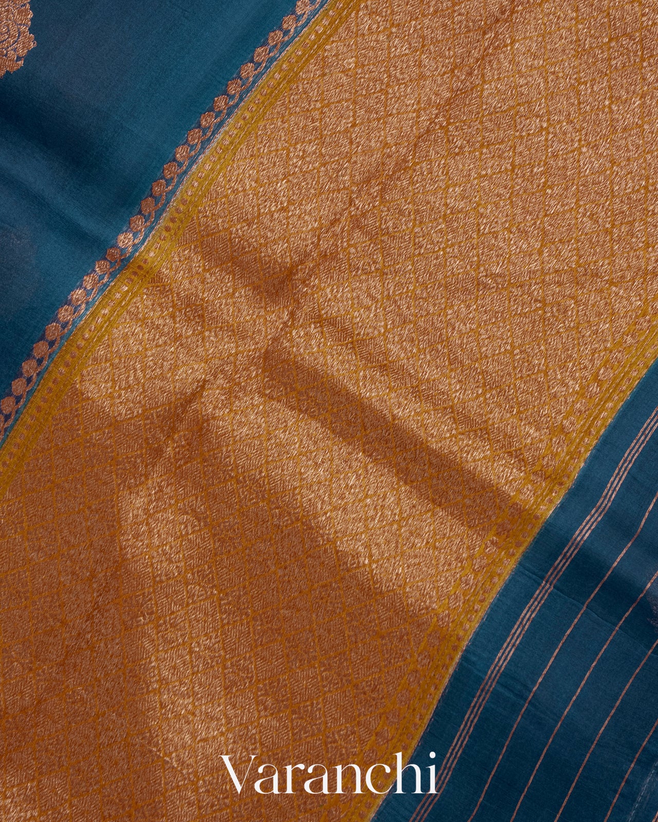 Prussian Blue Pure Kora Silk Handloom Saree