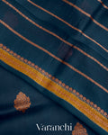 Prussian Blue Pure Kora Silk Handloom Saree