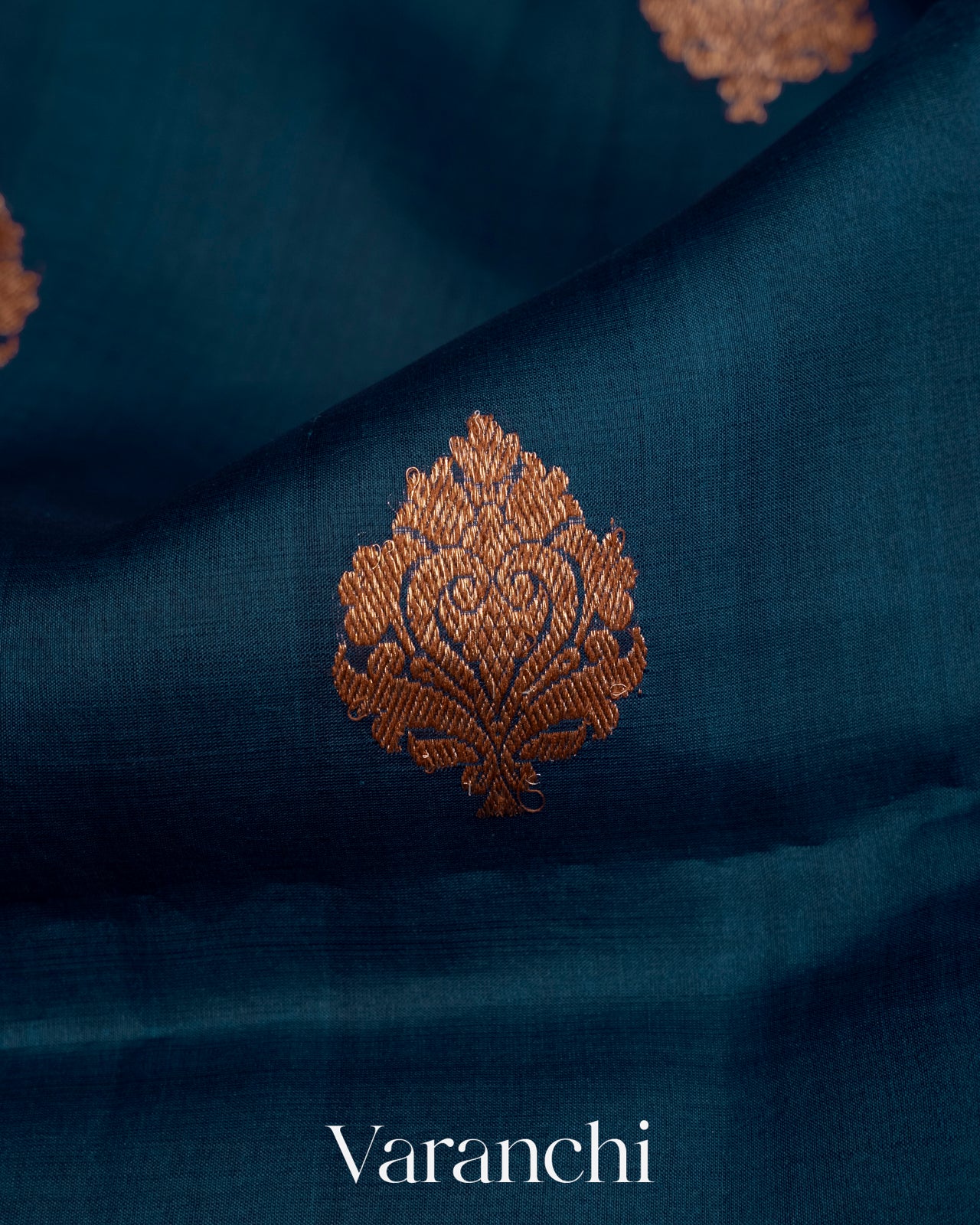 Prussian Blue Pure Kora Silk Handloom Saree