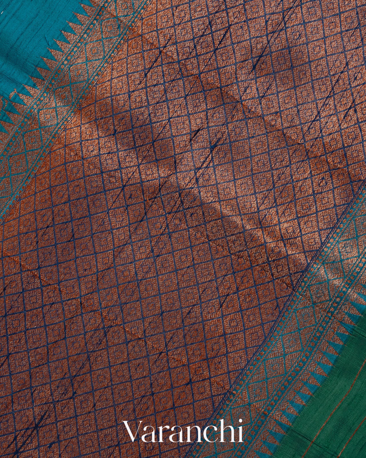 Blue Tricolour Rangkaat Pure Raw Silk Handloom Saree