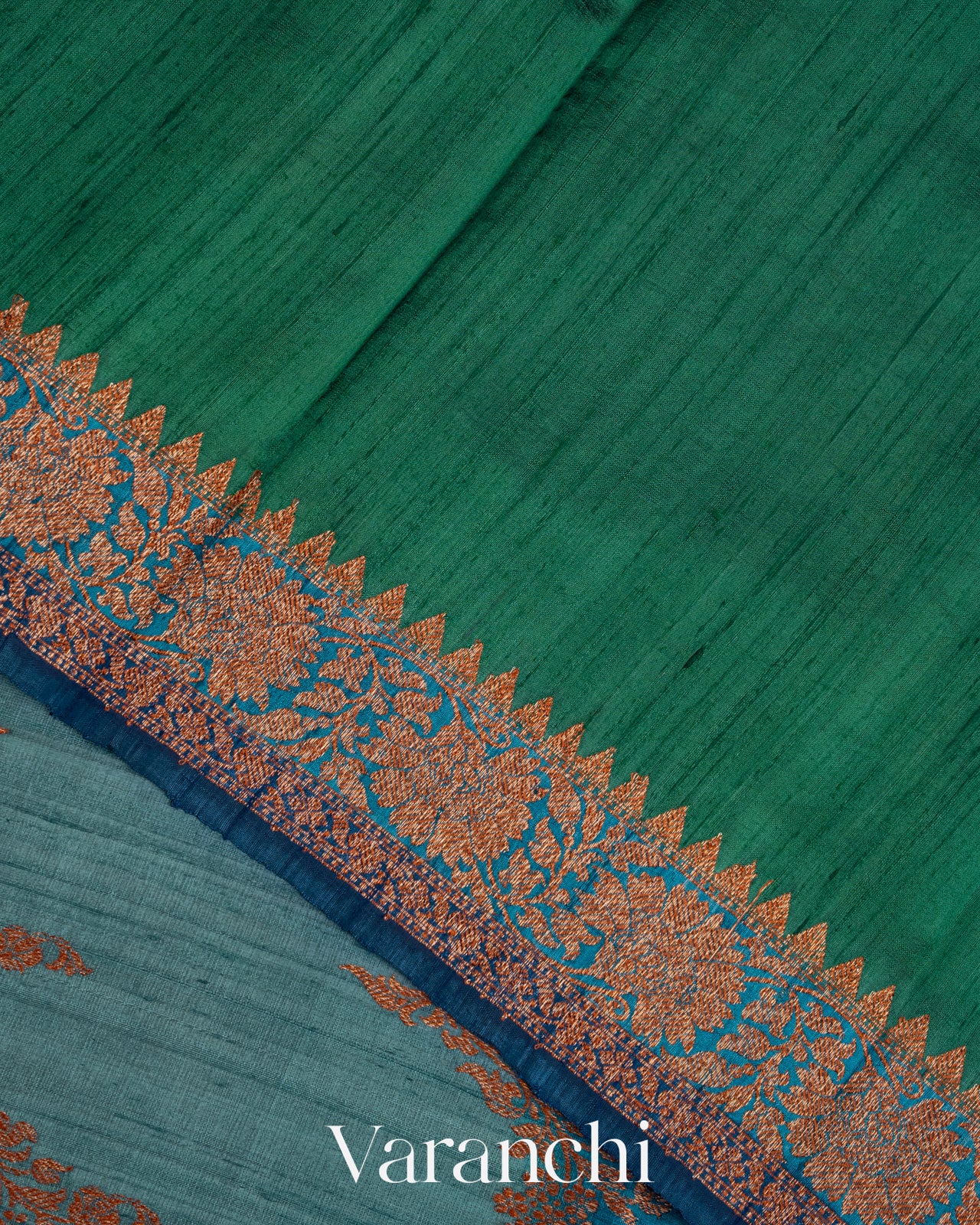 Blue Tricolour Rangkaat Pure Raw Silk Handloom Saree