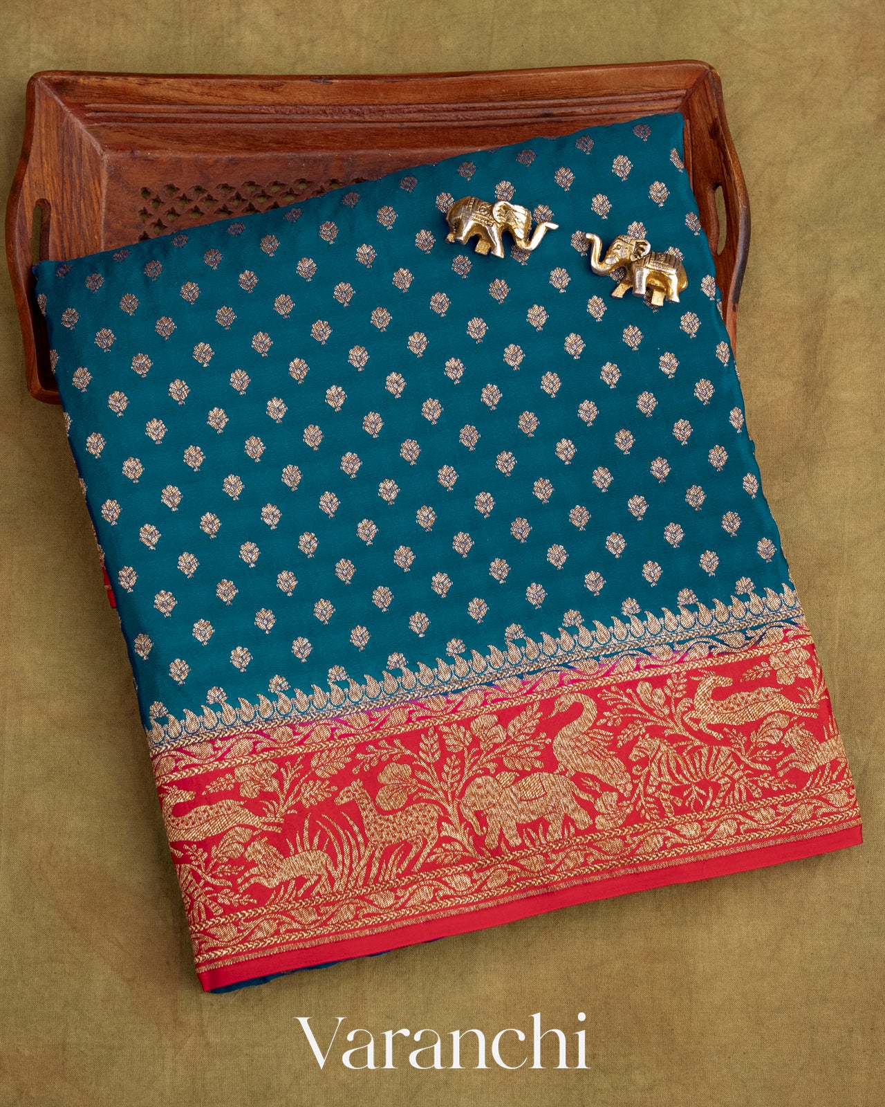 Dark Turquoise Blue Pure Crepe Silk Handloom Saree