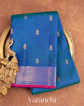 Peacock Blue Pure Kanchipuram Silk Handloom Saree