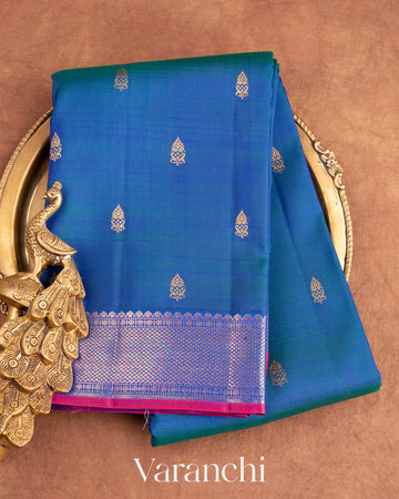 Peacock Blue Pure Kanchipuram Silk Handloom Saree