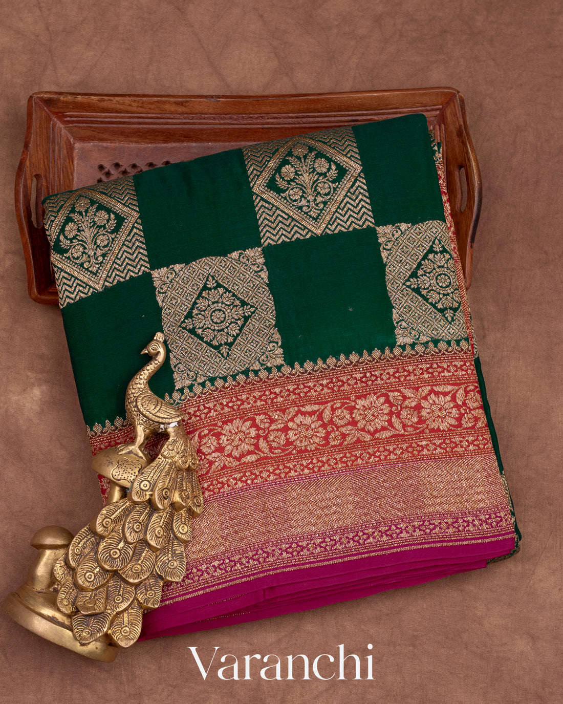 Bottle Green Pure Crepe Silk Handloom Saree