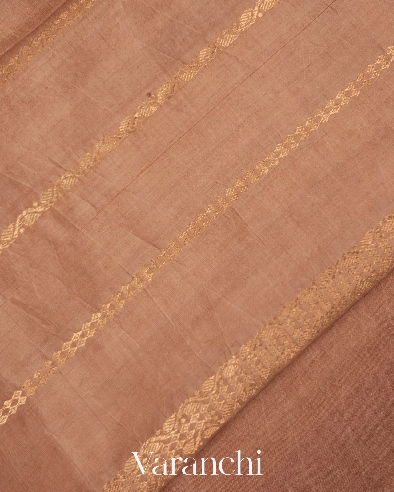 Light Bronze Reverse Scallop Border Pure Raw Mango Silk Handloom Saree