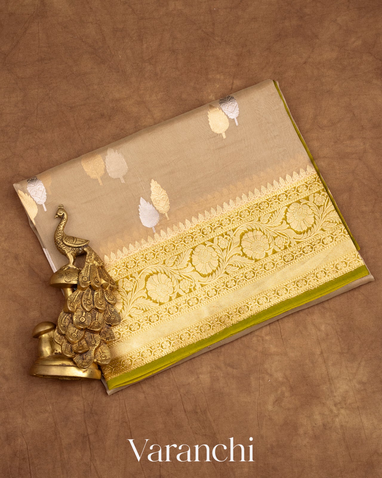 Sand Beige Pure Kora Silk Handloom Saree