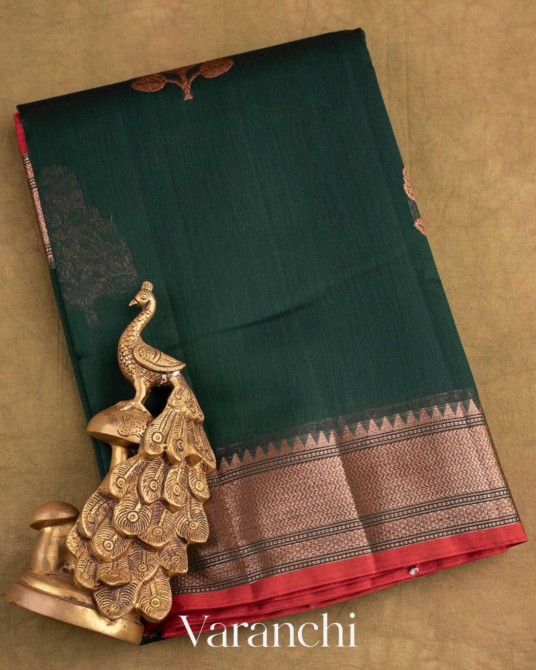 Bottle Green Pure Chanderi Silk Cotton Handloom Saree