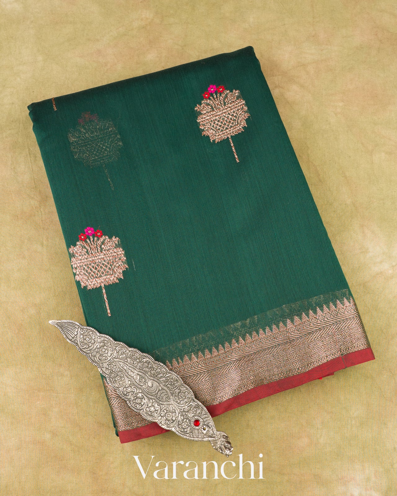Bottle Green Pure Chanderi Silk Cotton Handloom Saree