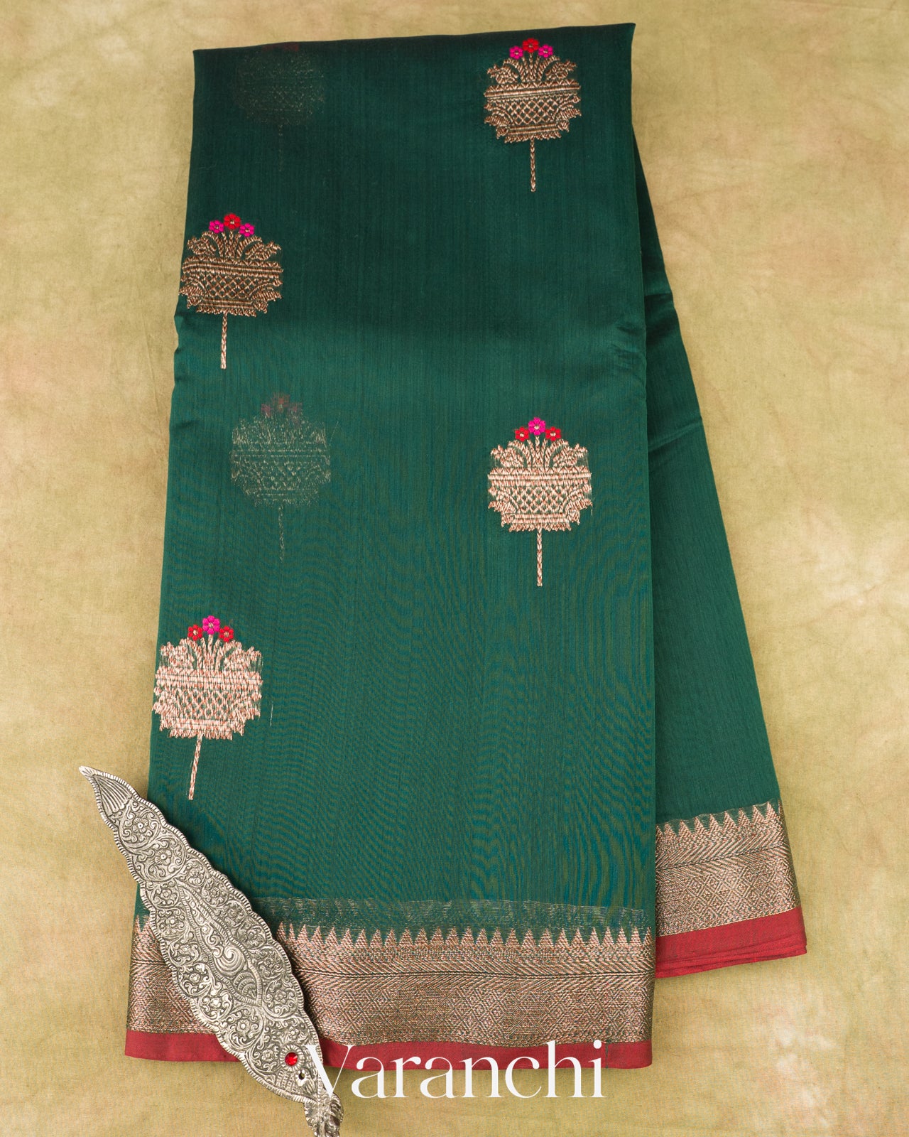 Bottle Green Pure Chanderi Silk Cotton Handloom Saree