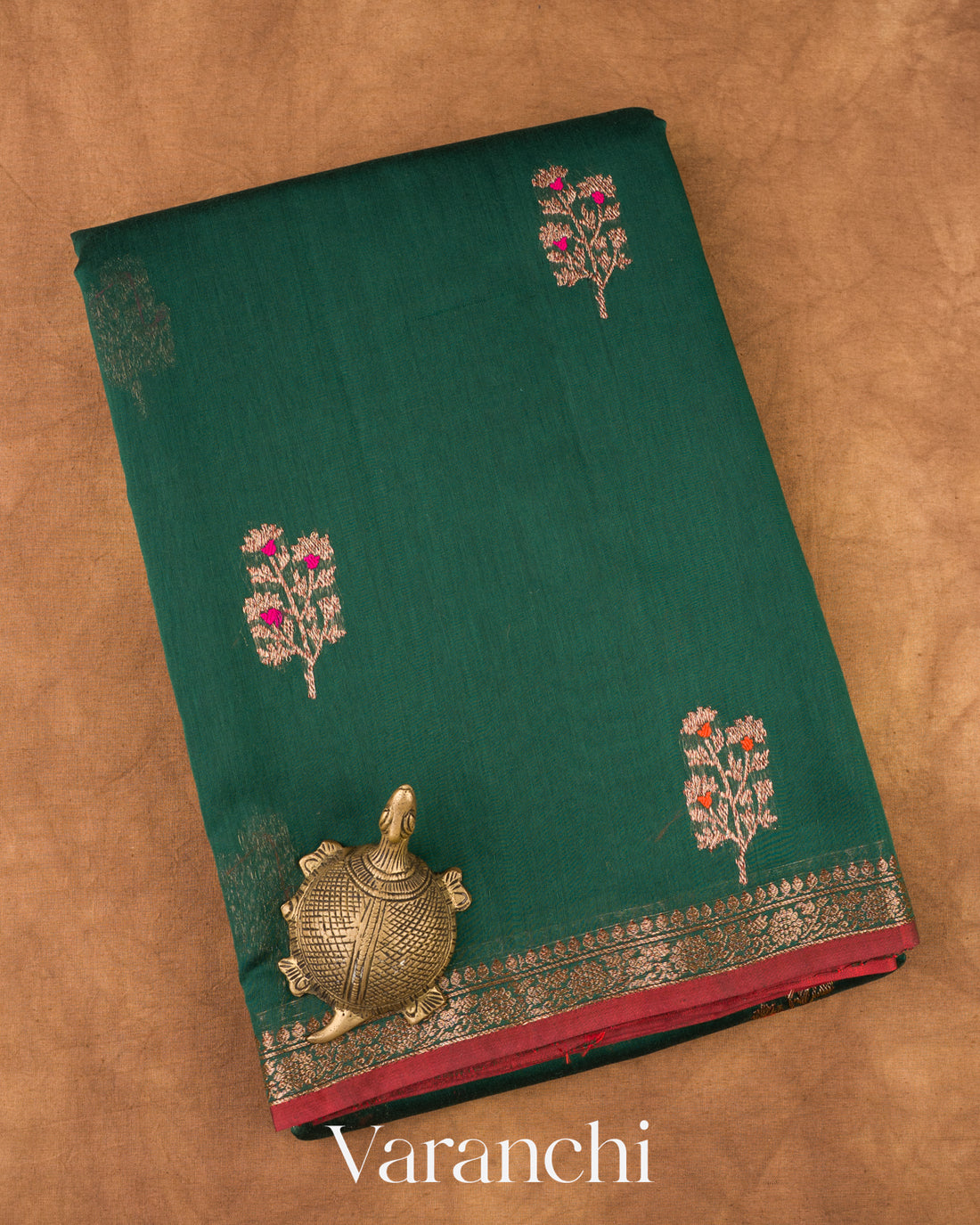 Bottle Green Chanderi Silk Cotton Handloom Saree