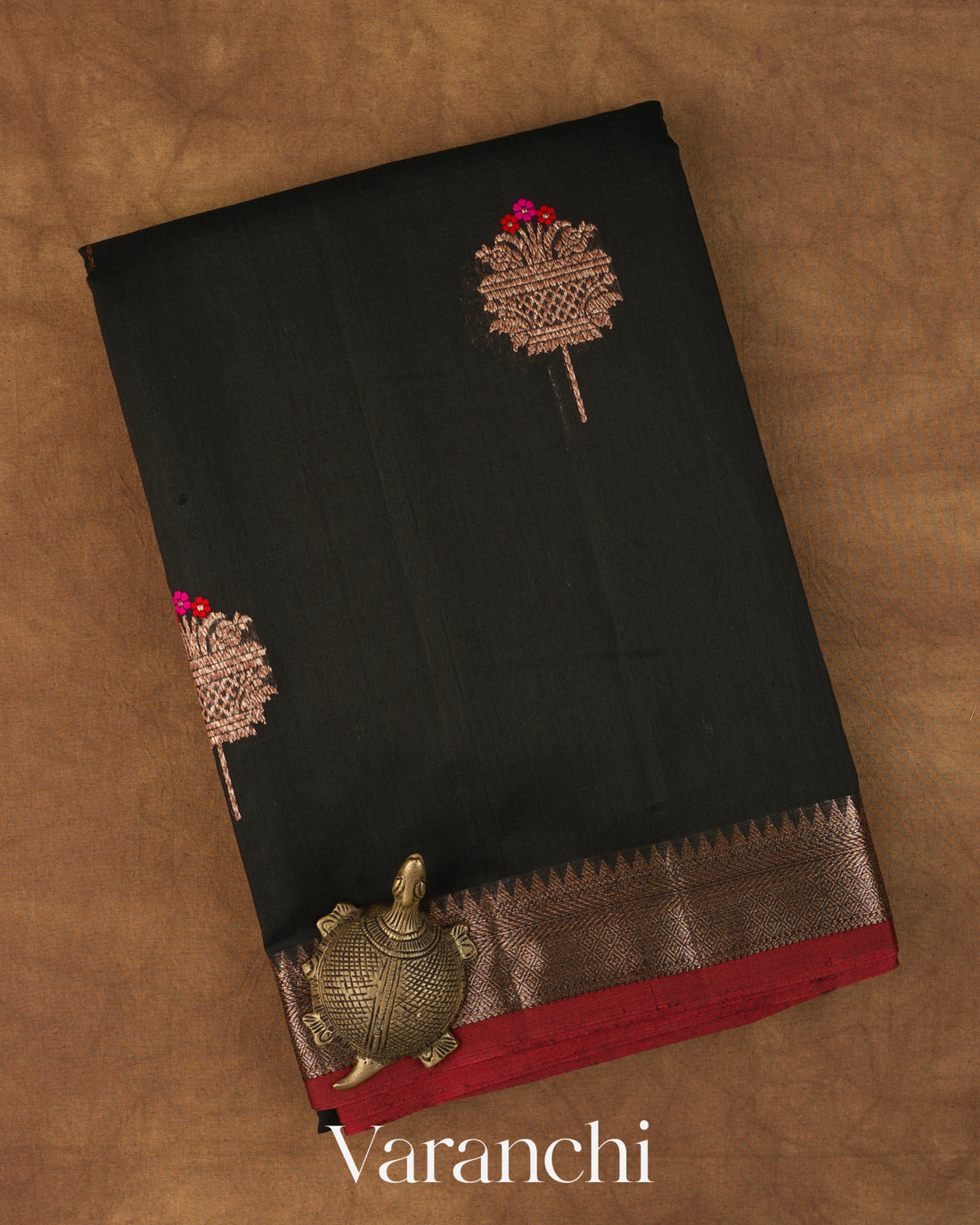 Jet Black Pure Chanderi Silk Cotton Handloom Saree