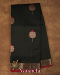 Jet Black Pure Chanderi Silk Cotton Handloom Saree