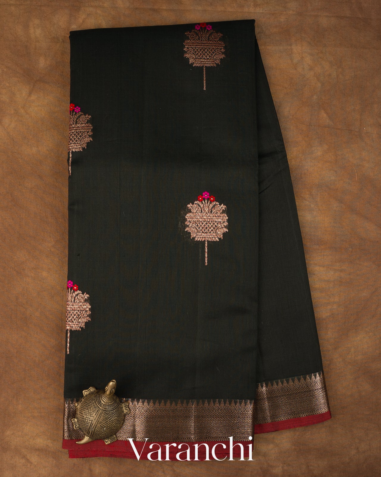 Jet Black Pure Chanderi Silk Cotton Handloom Saree