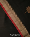 Jet Black Pure Chanderi Silk Cotton Handloom Saree