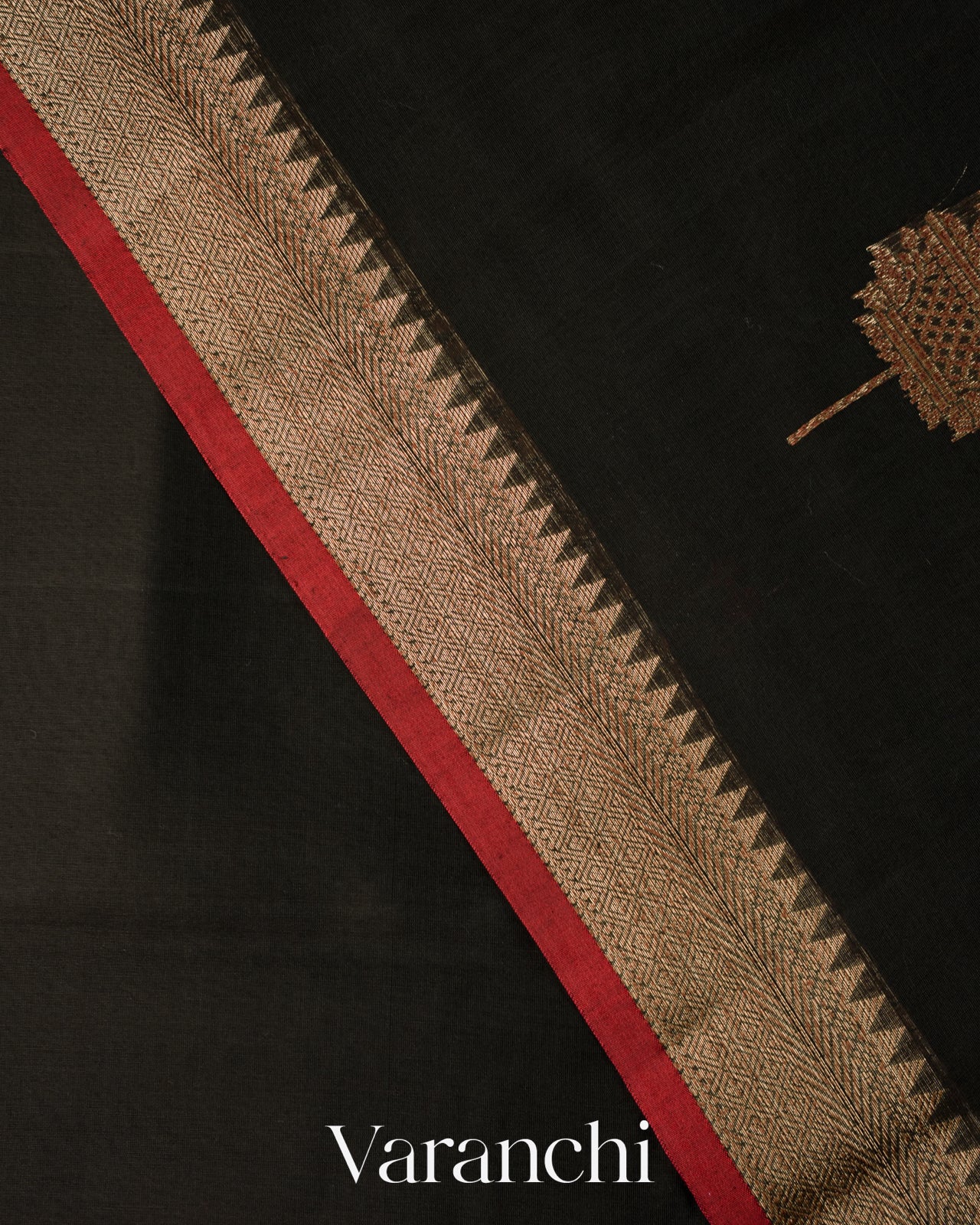 Jet Black Pure Chanderi Silk Cotton Handloom Saree