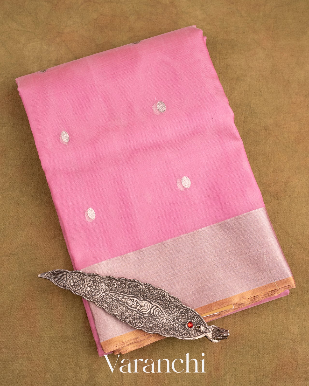 Light Pink Pure Chanderi Kora Silk Handloom Saree
