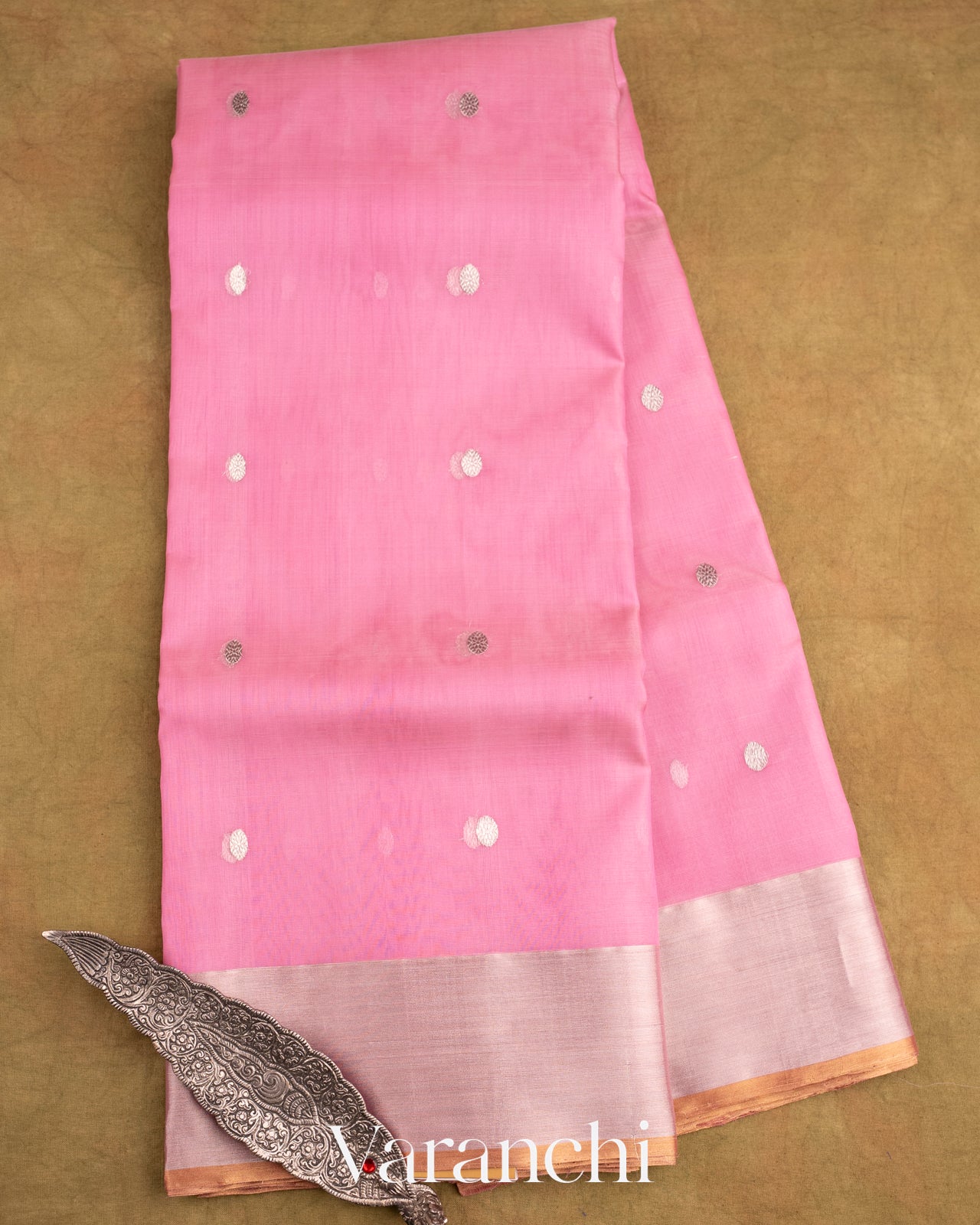 Light Pink Pure Chanderi Kora Silk Handloom Saree