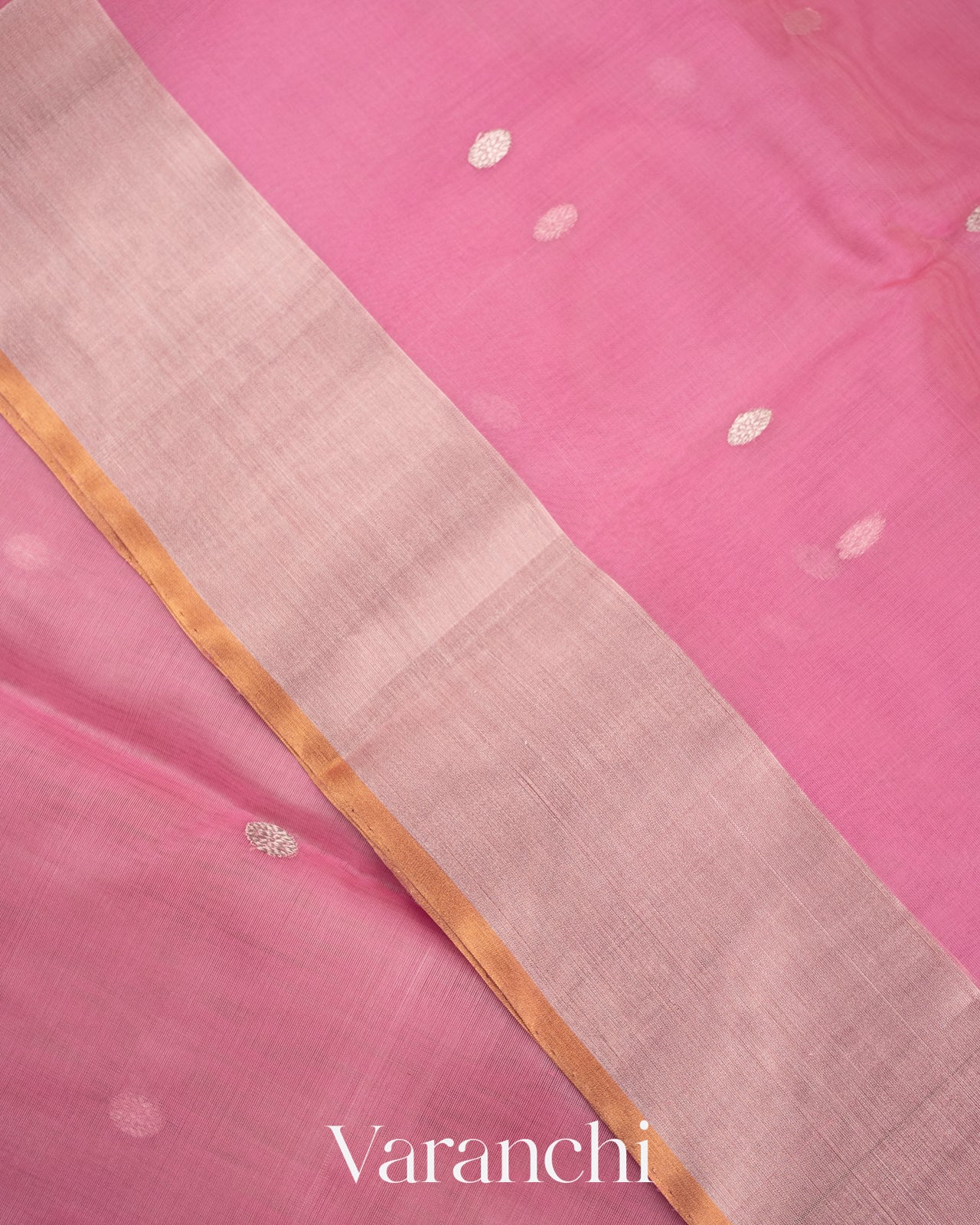 Light Pink Pure Chanderi Kora Silk Handloom Saree