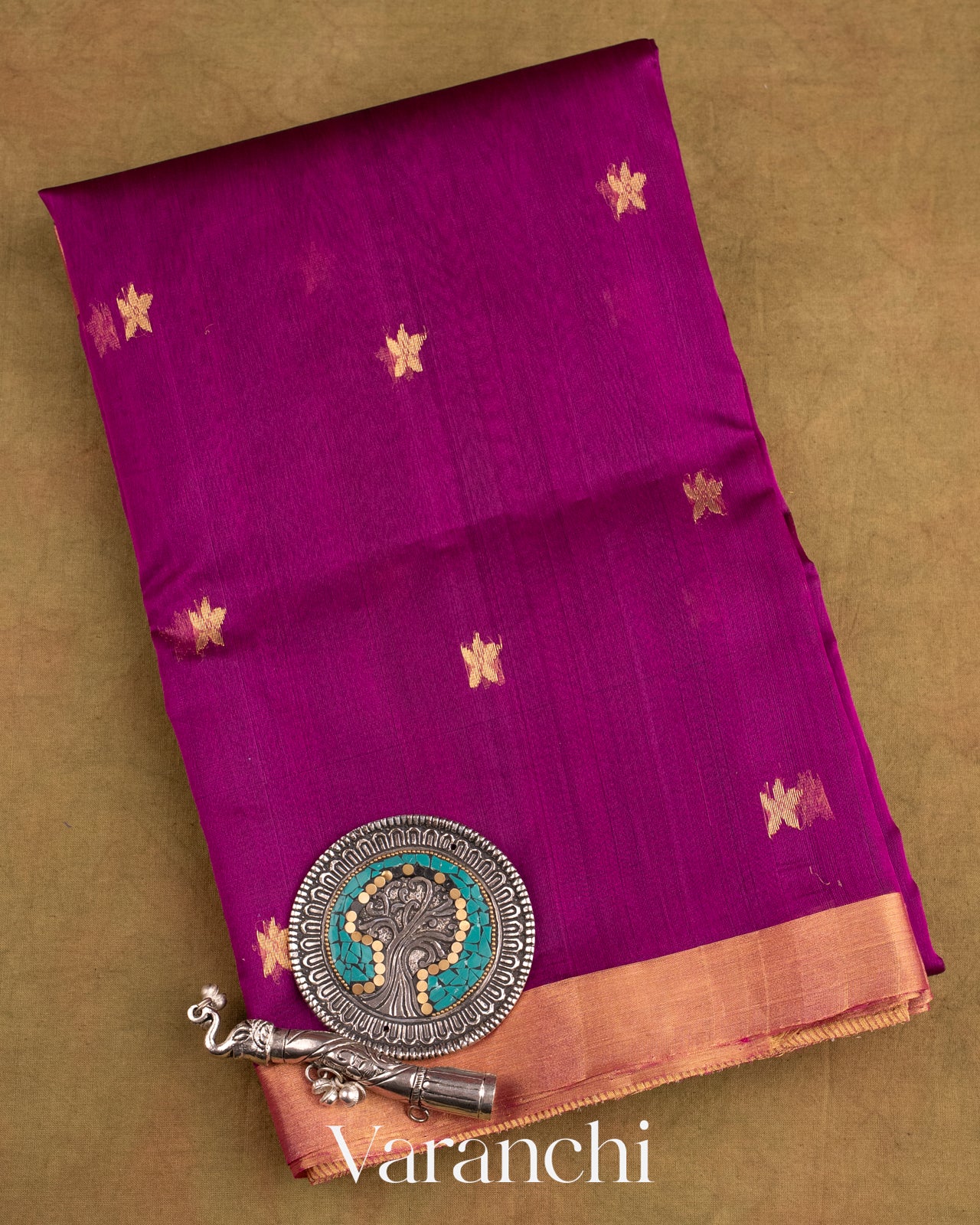 Wine Purple Pure Chanderi Kora Silk Handloom Saree