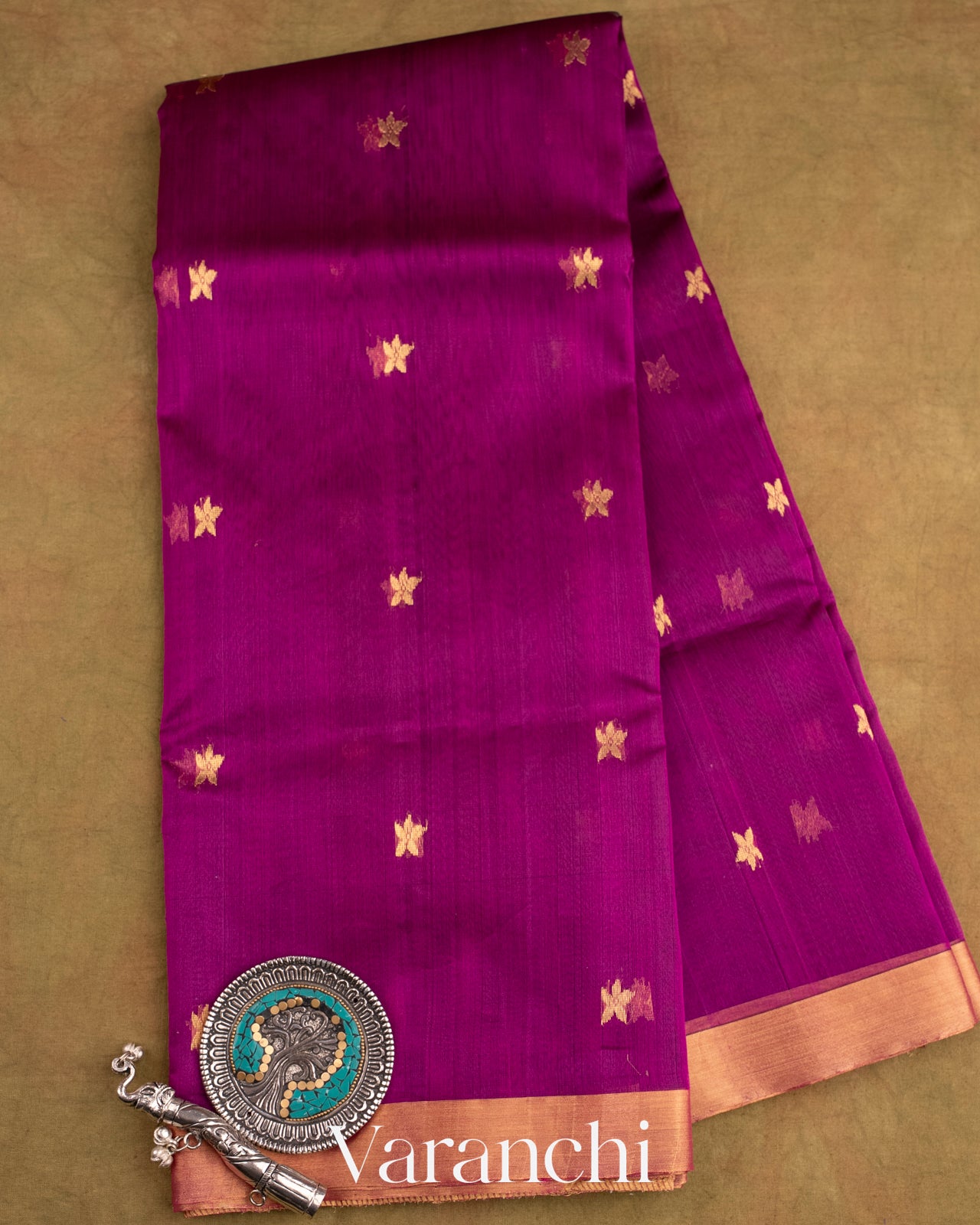 Wine Purple Pure Chanderi Kora Silk Handloom Saree