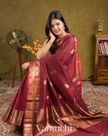 Deep Maroon Pure Chanderi Silk Cotton Handloom Saree