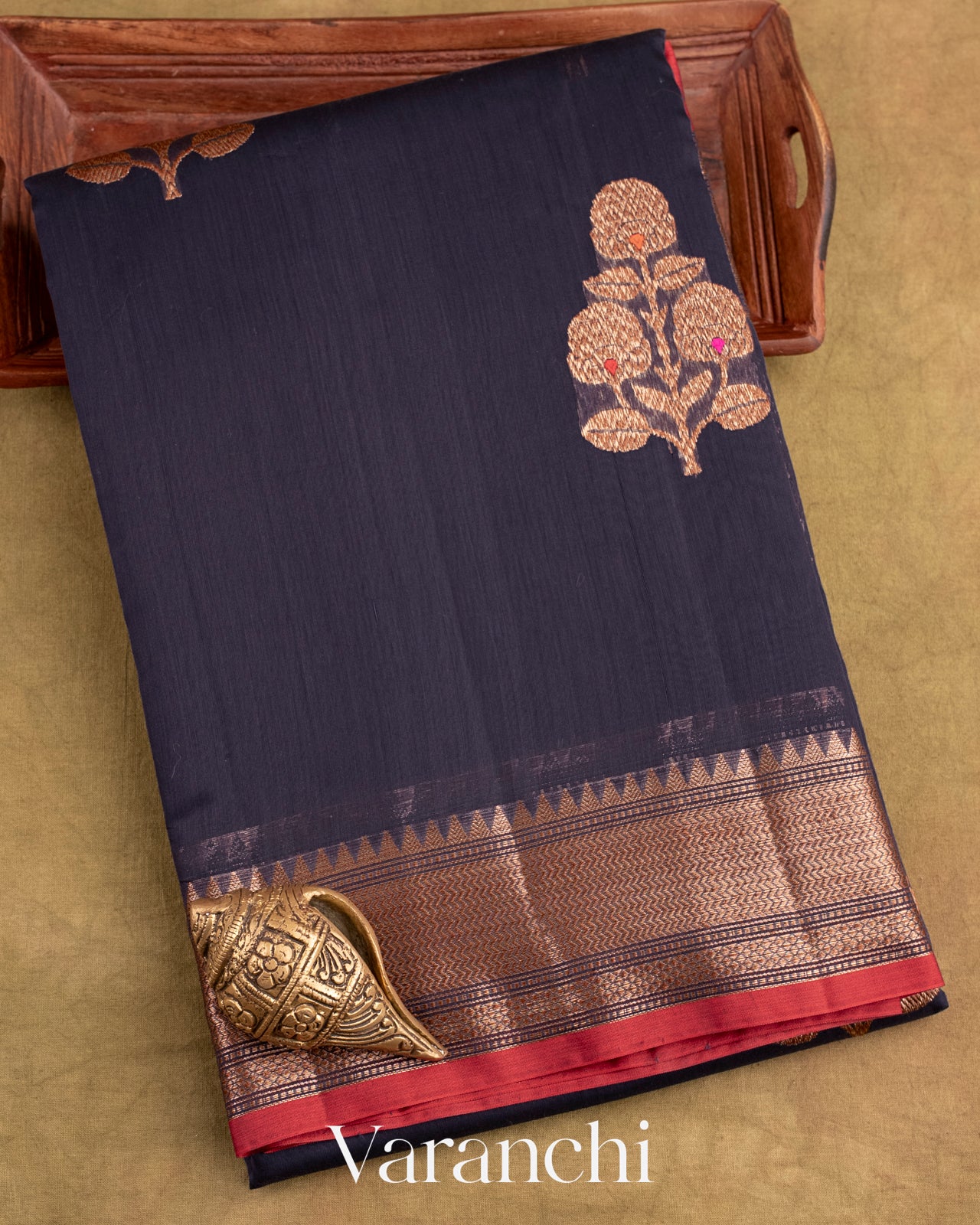 Navy Blue Pure Chanderi Silk Cotton Handloom Saree