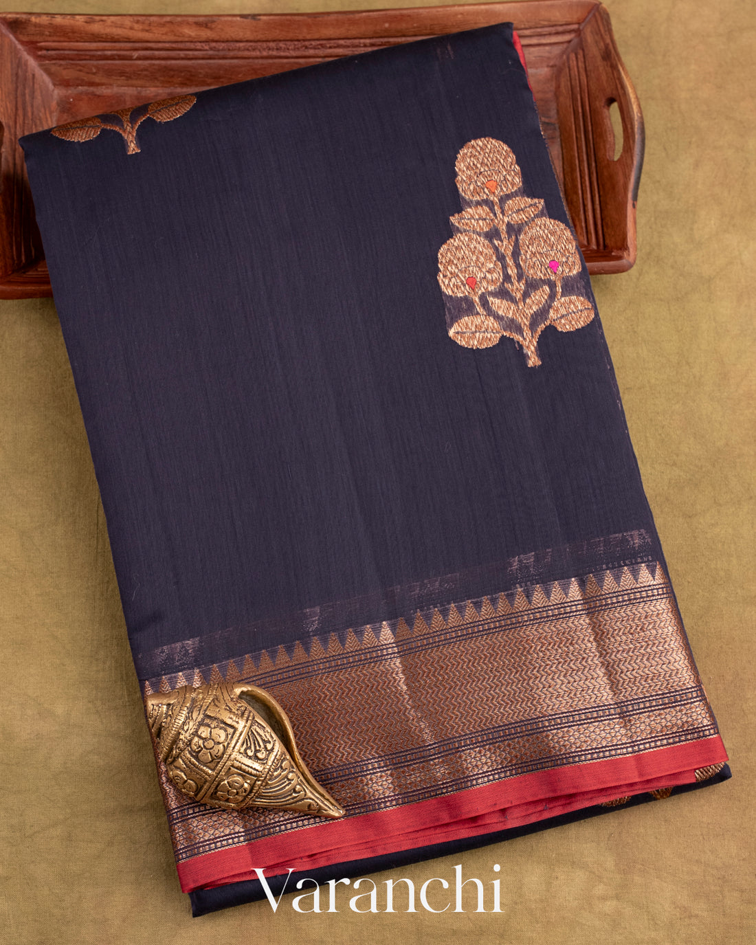 Navy Blue Pure Chanderi Silk Cotton Handloom Saree