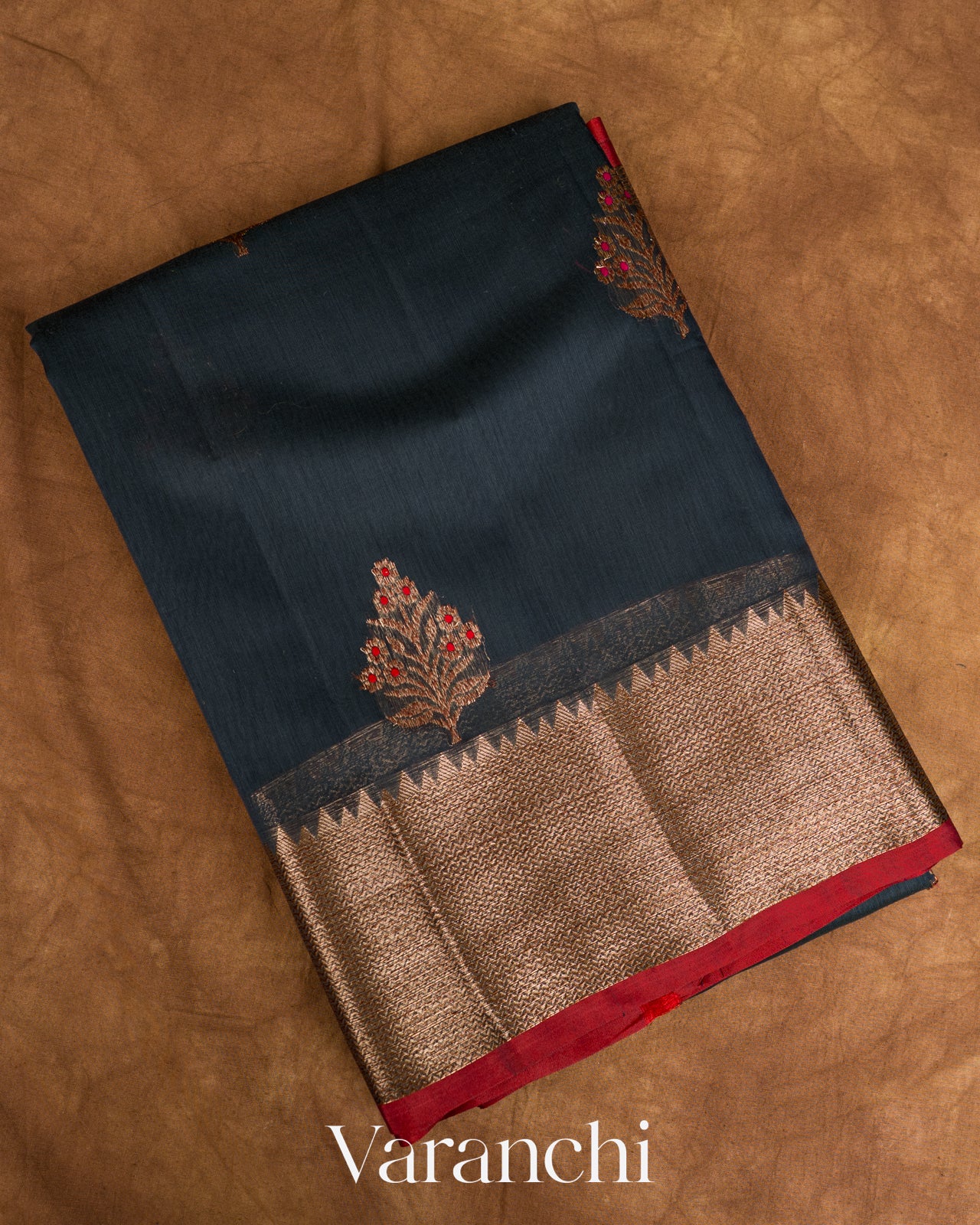 Deep Teal Blue Pure Chanderi Silk Cotton Handloom Saree  