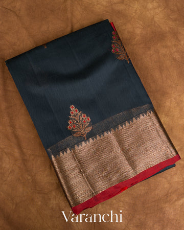 Deep Teal Blue Pure Chanderi Silk Cotton Handloom Saree  