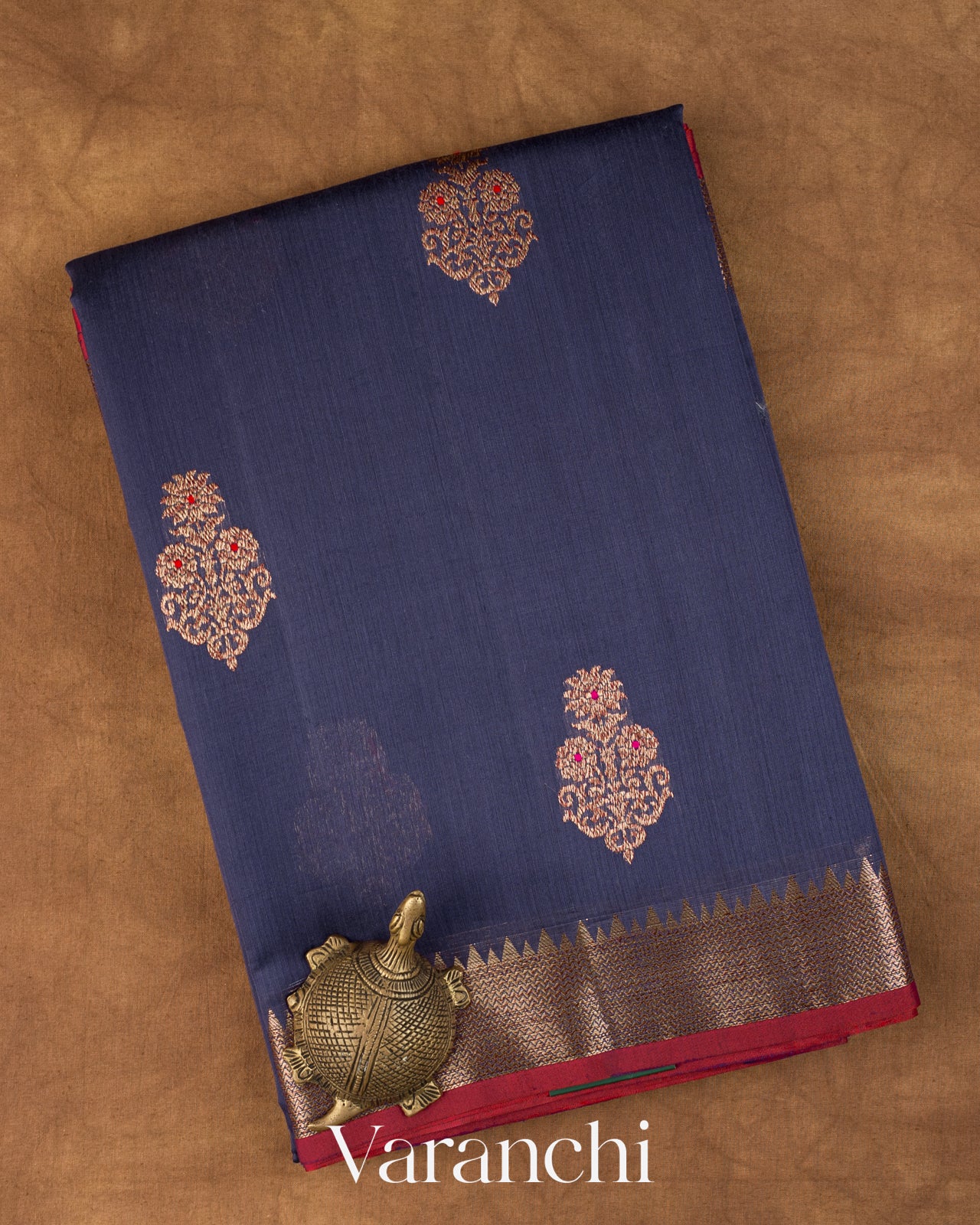 Navy Blue Pure Chanderi Silk Cotton Handloom Saree